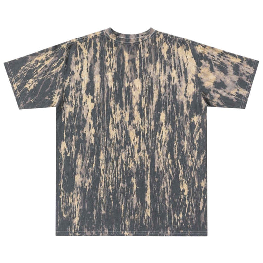 A hand-bleached distorted charcoal short sleeve tee with a large graphic that reads "It's All in Your Head" on a white background back view.
