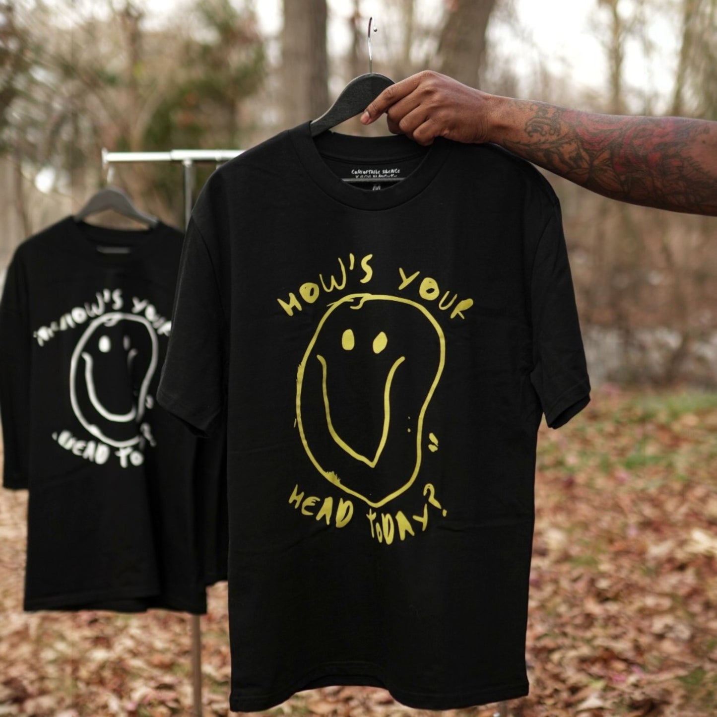 How's Your Head Today? Black/Yellow Oversized Short Sleeve Tee