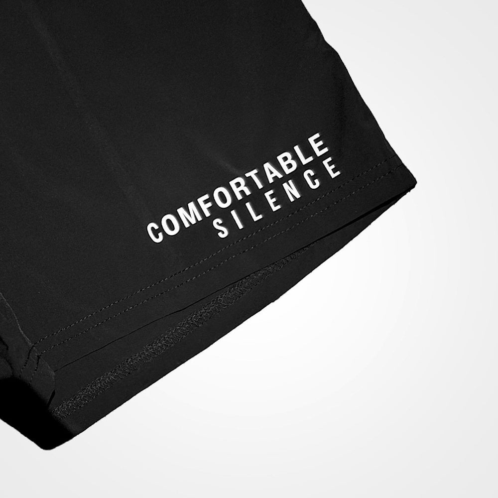 Comfortable-Silence-Reflective-Logo-Black-Training-Shorts-Detailed