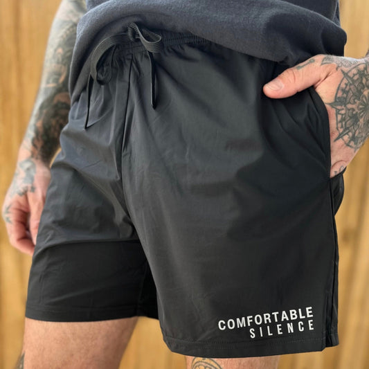 Comfortable Silence Black Reflective Logo 5 Inch Inseam Training Shorts Lifestyle