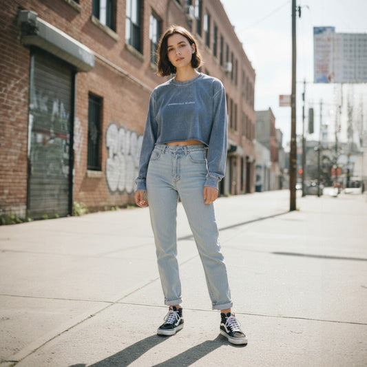 Comfortable Silence Denim Cropped Long Sleeve Tee