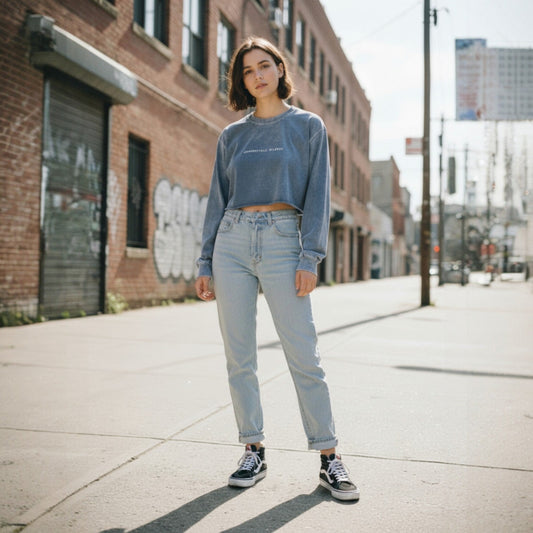 Comfortable Silence Denim Cropped Long Sleeve Tee