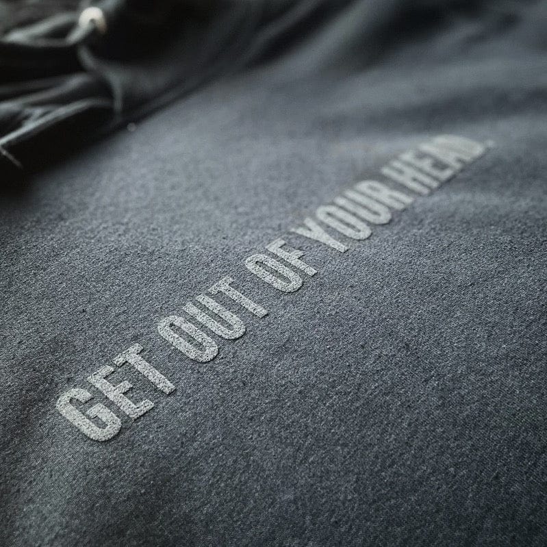 Comfortable Silence. Get Out of Your Head Black Puff Print Staple Hoodie