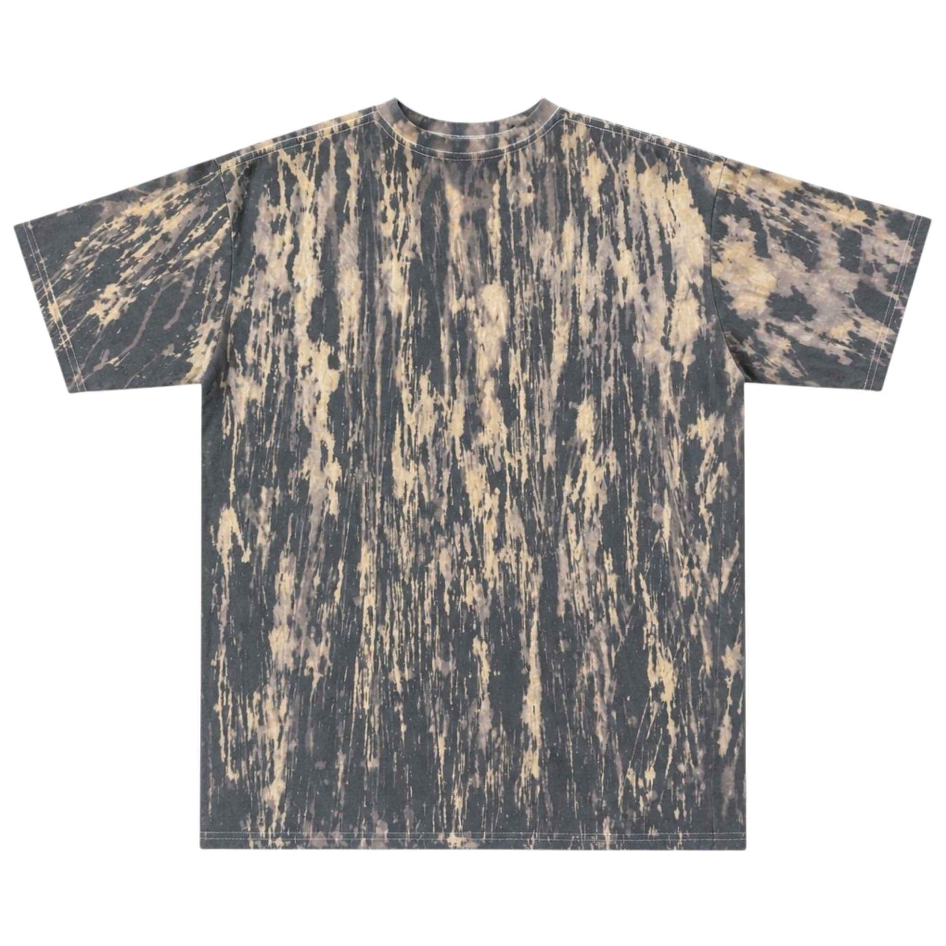 A hand-bleached distorted charcoal short sleeve tee with a large graphic that reads "It's All in Your Head"  on a white background back view.