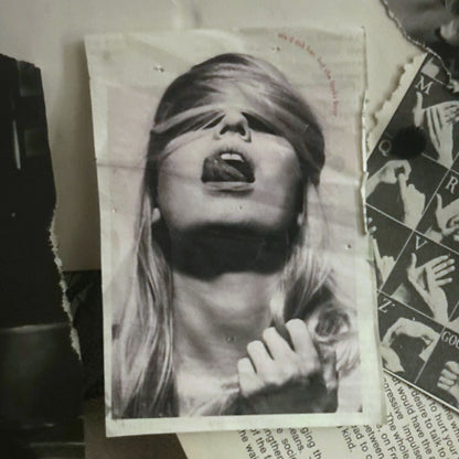 Original journal archive collage inspiration for 1/1 All in Your Head tee design by Comfortable Silence