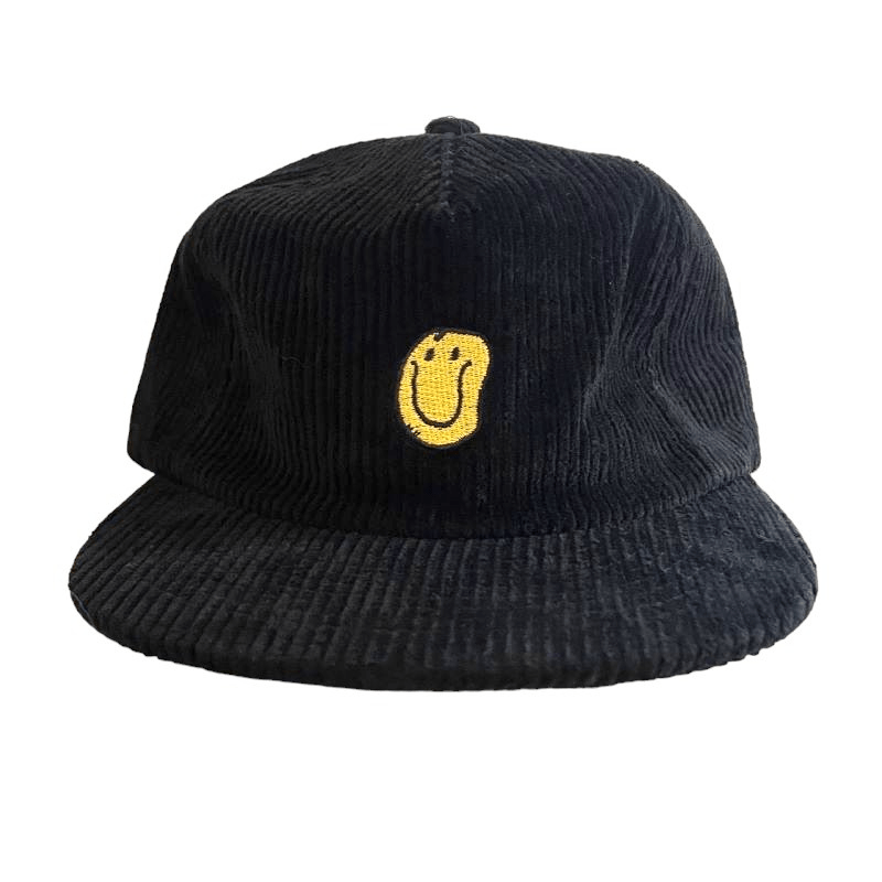 Comfortable Silence. Happy Face Black Corduroy Hat