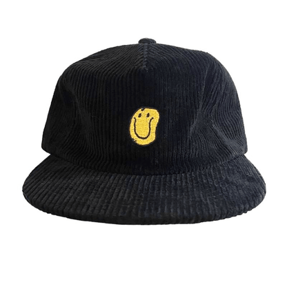 Comfortable Silence. Happy Face Black Corduroy Hat