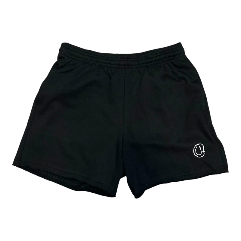 Logo Black Raw Hem Fleece Shorts