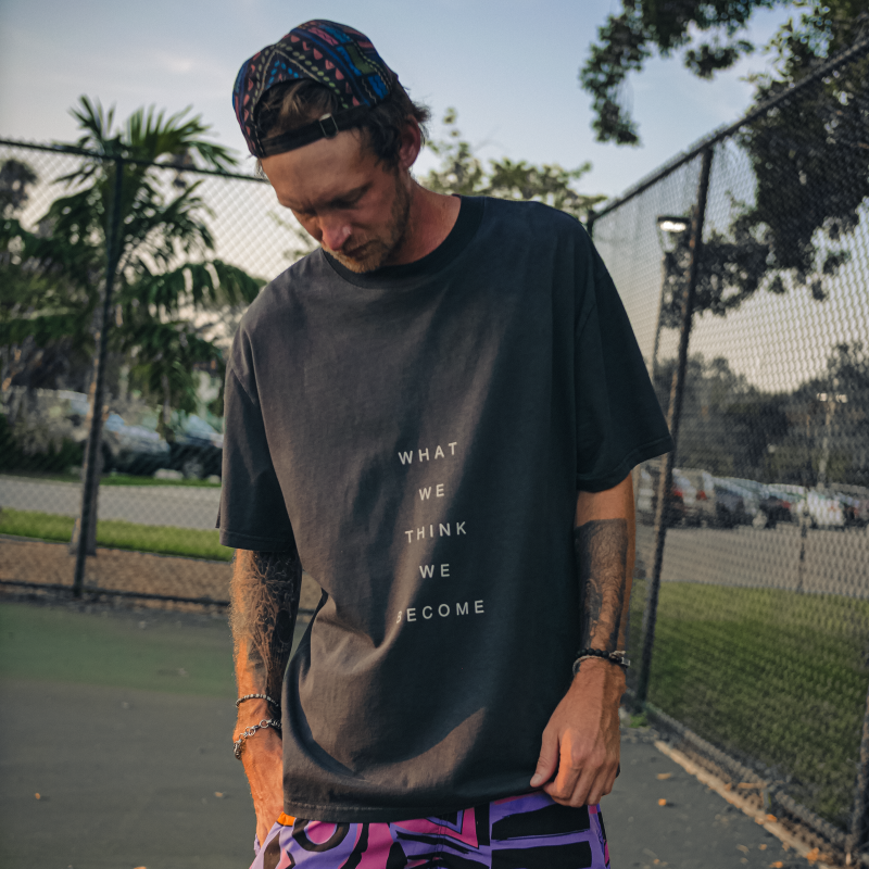 Think and Become Faded Black Oversized Short Sleeve Tee