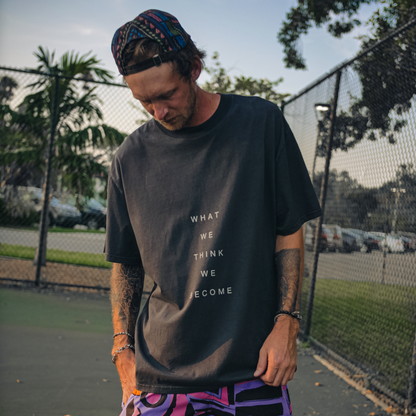 Think and Become Faded Black Oversized Short Sleeve Tee