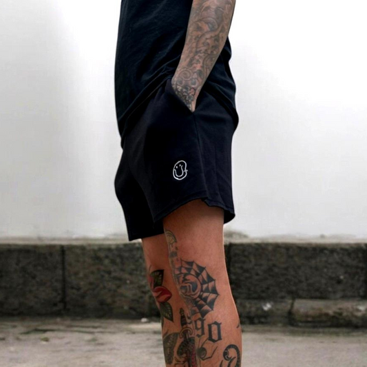 Logo Black Raw Hem Fleece Shorts