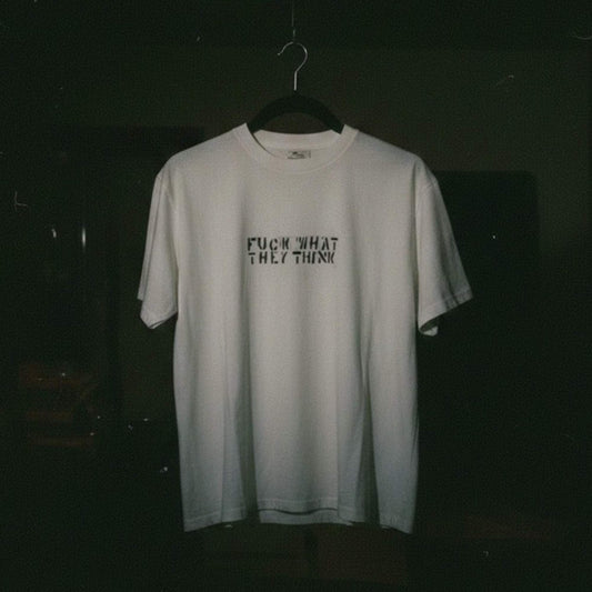 FCK ’EM White Hand-Stenciled Short Sleeve Tee