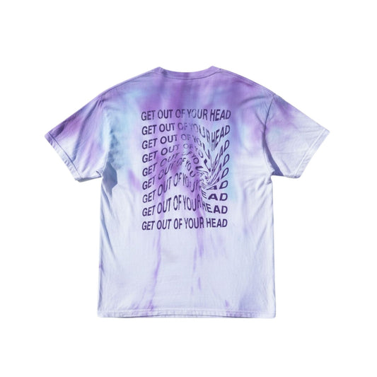 Tie-dye t-shirt with text on a white background