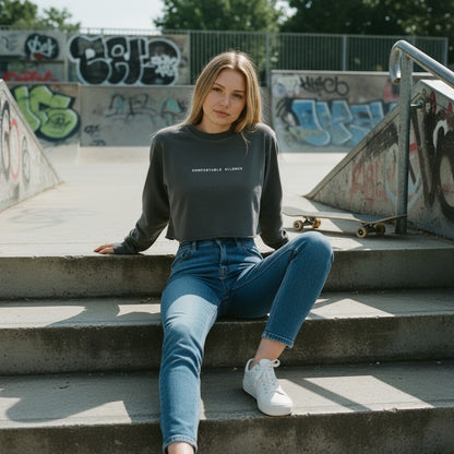 Comfortable Silence Black Cropped Long Sleeve Tee